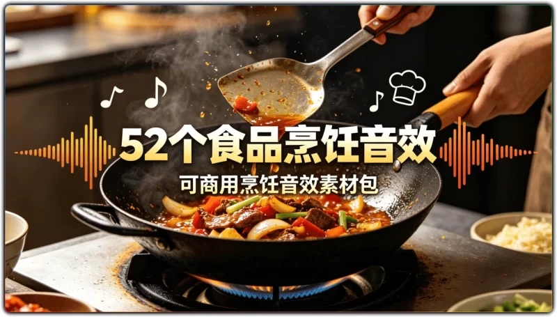 52个食品烹饪可商用音效素材包|美食短视频剪辑高清音效-资源汇集