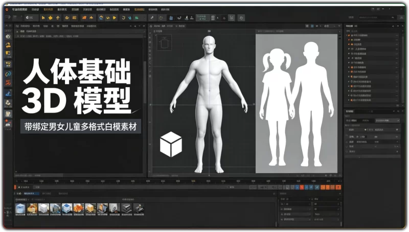 人体基础 3D 模型丨带绑定男女儿童多格式白模素材-资源汇集