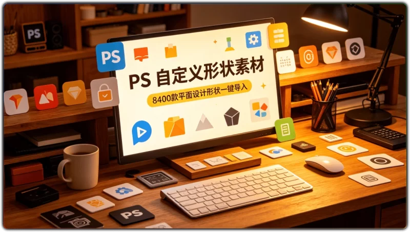 PS 自定义形状素材丨8400 款平面设计形状一键导入-资源汇集