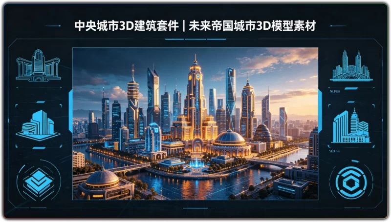 中央城市3D建筑套件丨未来帝国城市3D模型素材-资源汇集