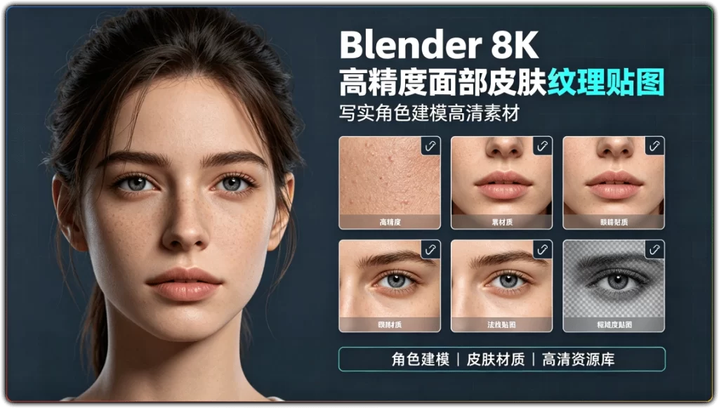 图片[1]-Blender 8K 高精度面部皮肤纹理贴图 | 写实角色建模高清素材-资源汇集