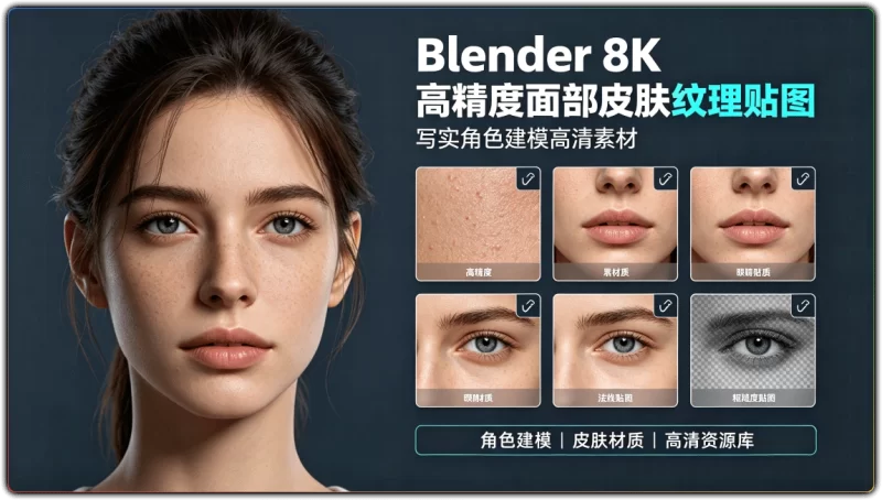 Blender 8K 高精度面部皮肤纹理贴图 | 写实角色建模高清素材-资源汇集
