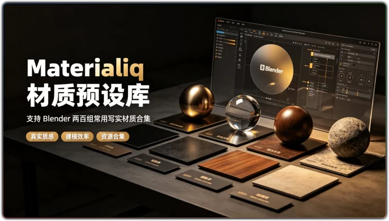 Materialiq 材质预设库 | 支持Blender两百组常用写实材质合集-资源汇集