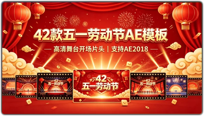 42款五一劳动节AE模板合集 | 支持AE2018高清舞台开场片头素材-资源汇集
