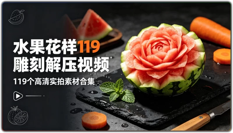 水果花样雕刻解压视频丨 119个高清实拍素材合集-资源汇集