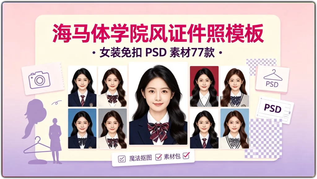 图片[1]-海马体学院风女装免扣PSD素材77款｜证件照换装模板 影楼学生修图专用-资源汇集